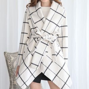 Snowy Streets Ivory Grid Print Coat XS
